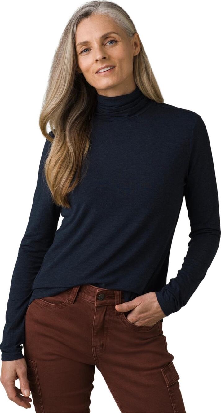 PrAna Foundation Turtleneck Top Small Heathered Navy Blue Casual Basic Neutral